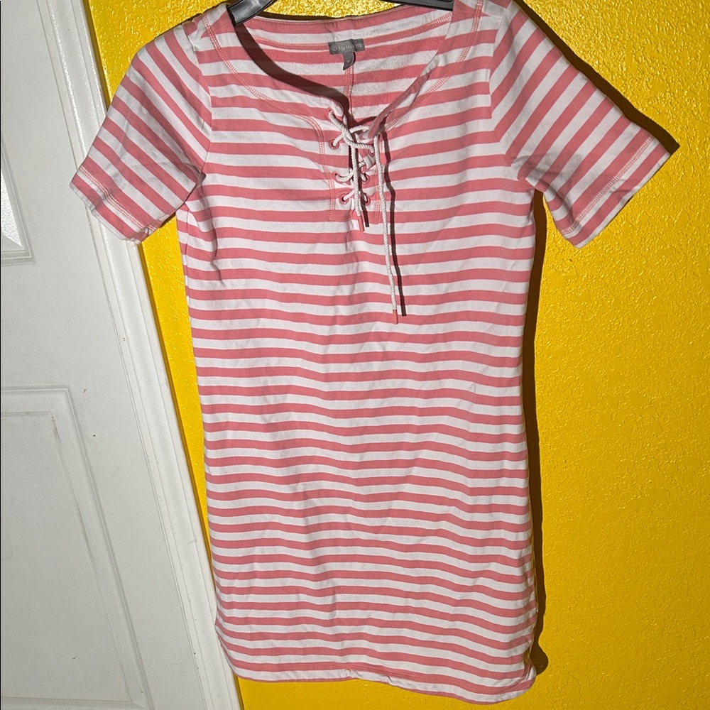 Talbots Pink and White Lace-Up Top
